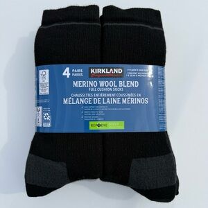 Kirkland Signature Men’s 4 Pair Merino Wool Full Cushion Socks, Black/Gray, 7-13